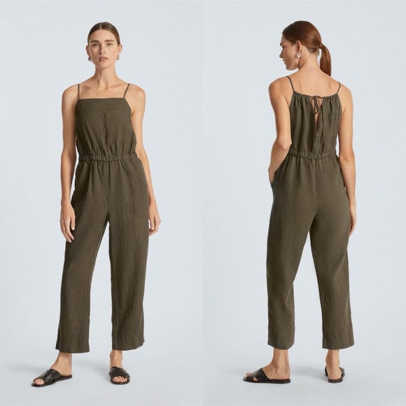 Everlane Pants - The Linen Shoestring Jumpsuit Beech Olive Green Women's Size M NWT Lagenlook